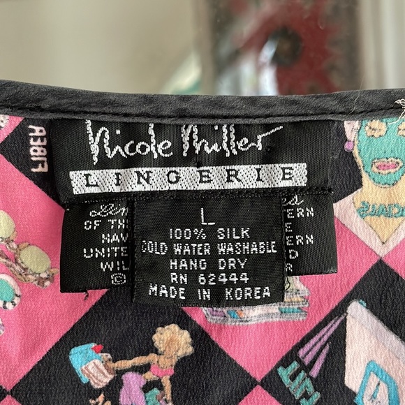 Vintage Nicole Miller Lingerie Novelty Print Dress 90s Y2K 100% Silk Size Large - Picture 3 of 8